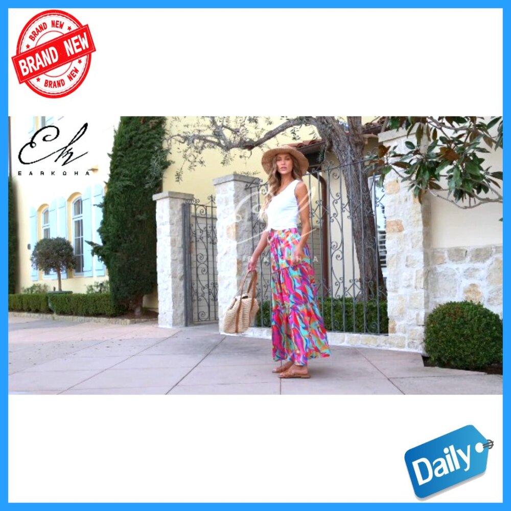 Maxi Skirt with Pockets High Waist Flowy Long Boho Casual Beach Vacation - Picture 7 of 7